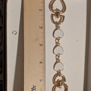 Gold and White Heart Link Bracelet